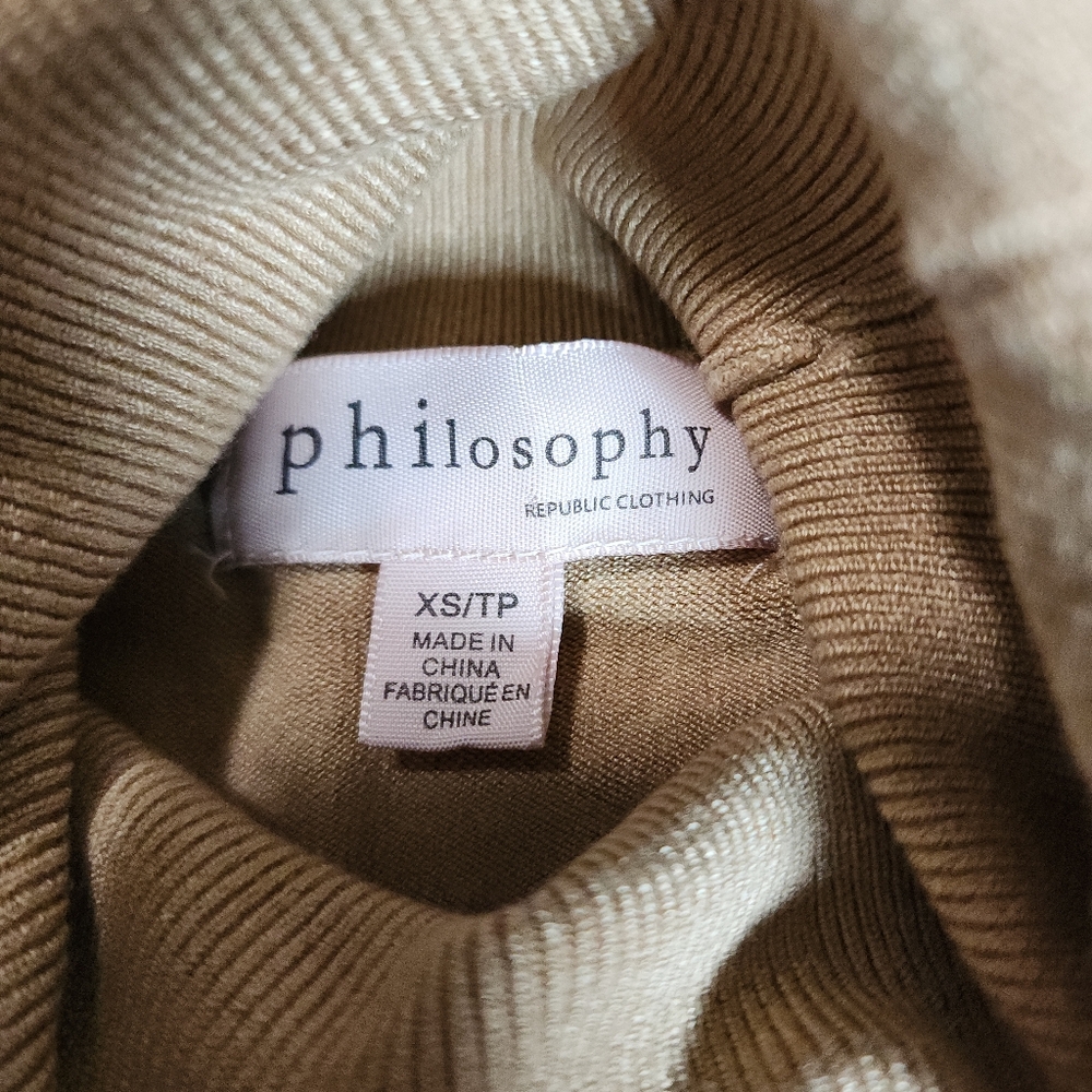 Philosophy Ribbed Mock Neck Sweater Tan Knit 3/4 Sleeve Size XS - Picture 4 of 12